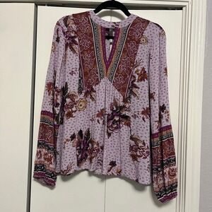 Maurices Floral Print Blouse Women's Medium Long‎ Sleeve Bohemian Top